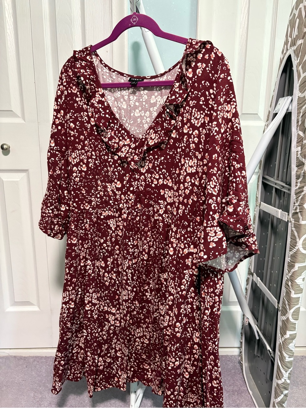 Torrid Burgundy Floral Ruffle V-Neck Dress Size 4x